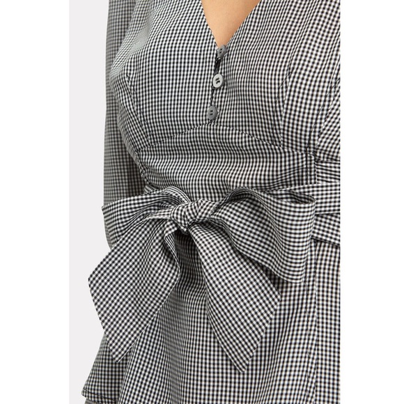 Intermix Myra Gingham Long Sleeve Bow Waist Tie Top - Picture 3 of 15